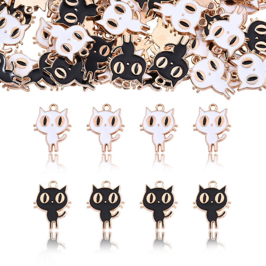 LiQunSweet 60Pcs 2 Colors White & Black Cat Alloy E
