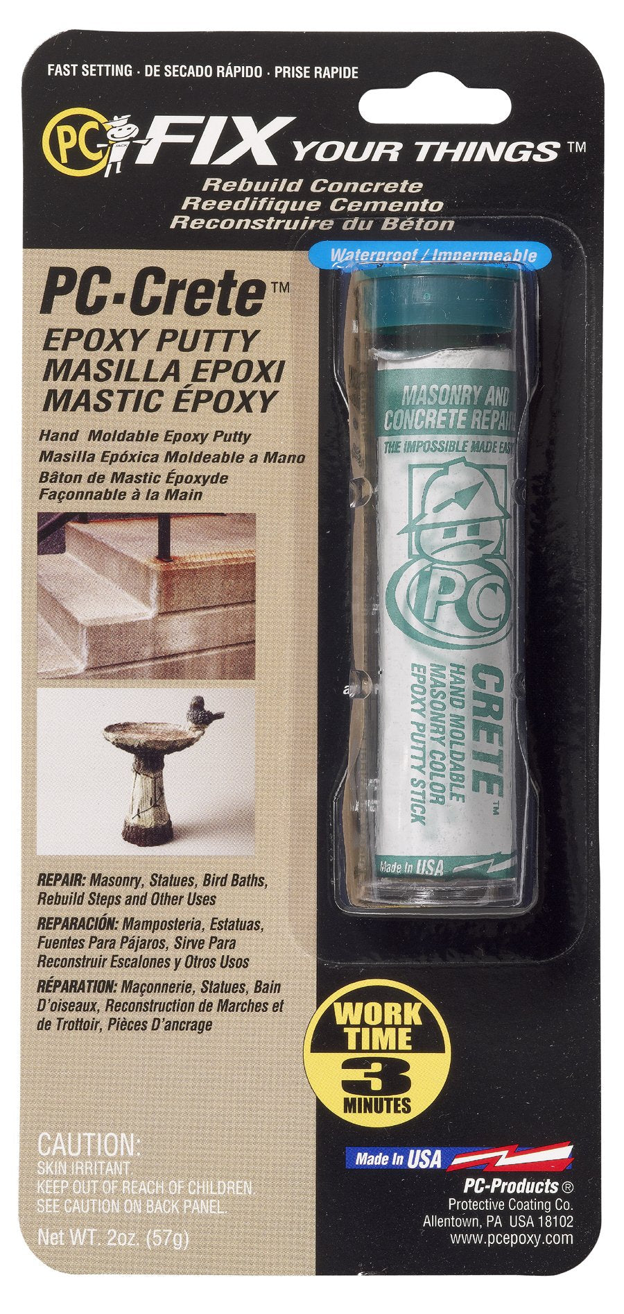 Protective Coating Products PC-Crete Epoxy Putty, 2oz Tube, Concrete Gray (25581)