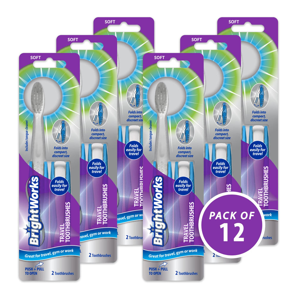 BrightWorks Folding Travel Toothbrush, Soft Bristles, 2
