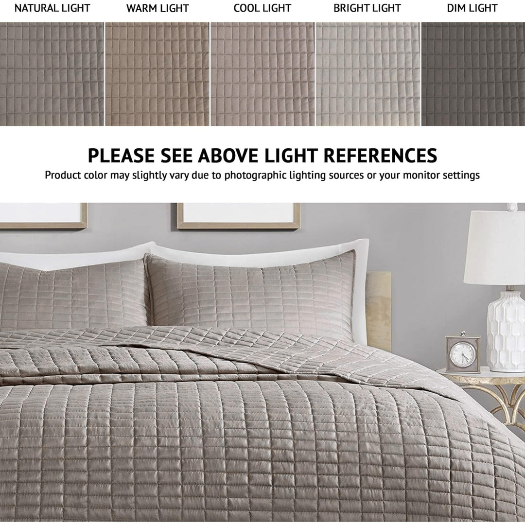 King Quilt-All Season Bedding, Taupe Bedspread With Double Sided Stitching Design, Soft Summer Blanket Matching Shams Coverlet Kienna Collection (120x118) 3 Piece