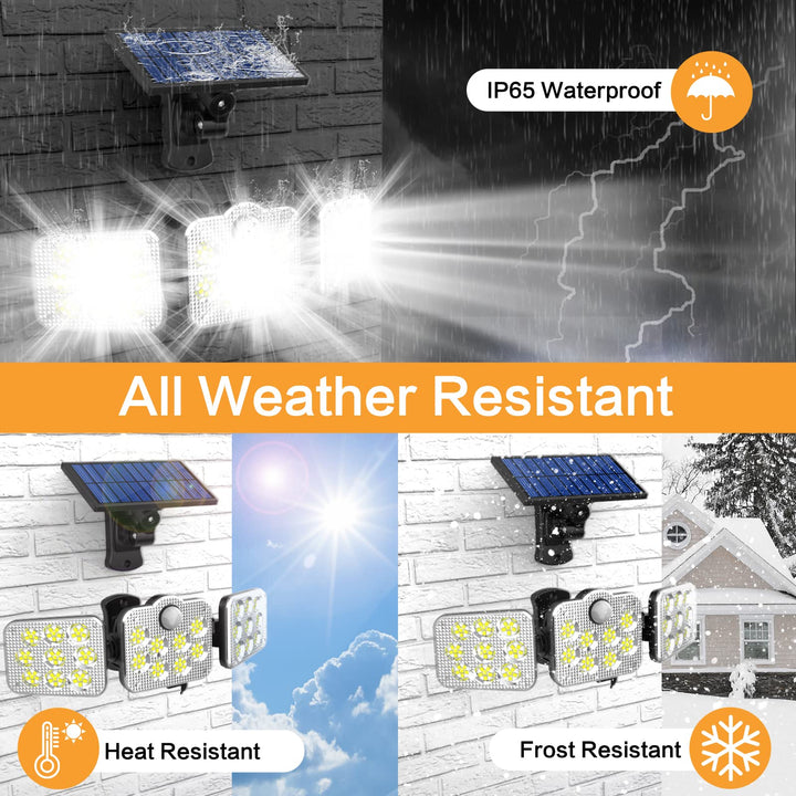 Solar Lights Outdoor, 138 LED Solar Motion Lights IP65 Waterproof, 3 Heads Solar Security Lights with Motion Sensor, Flood LED Light Motion Detected Spotlight for Garage Garden Yard Patio, 1 Pack