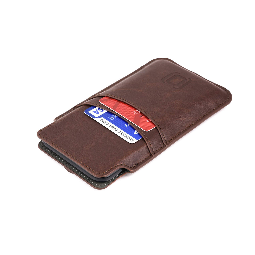 Provincial Wallet Sleeve for iPhone 11 Pro, iPhone Xs &amp; iPhone X: Ultra Slim Vintage Synthetic Leather Cover with 2 Card Holder Slots: Professional Executive Pouch Case [Brown]