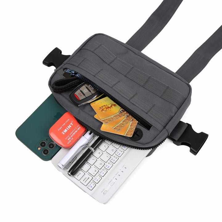 Outdoor Water Resistant Chest Bag For Men,Tactical EDC Chest Pack With Built-In Phone Holder, Lightweight Utility Chest Rig Pouch For Workouts, Running,Cycling,Hiking (M, Grey)