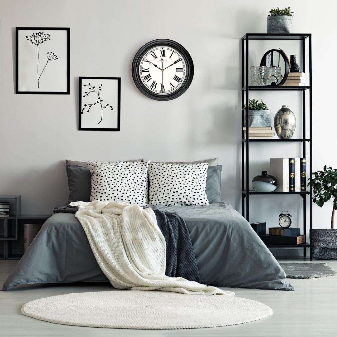 Black Gray Wall Clock Roman Numerals 12 Inch Silent Non-Ticking Kitchen Clock for Living Room Office Bedroom Home Decor