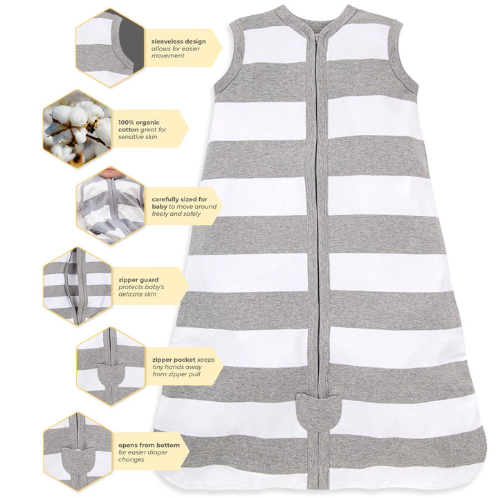 Burt&#39;s Bees Baby Unisex Beekeeper Blanket, 100% Organic Cotton, Swaddle Transition Sleeping Bag Wearable, Rugby Stripe Heather Grey, Medium US