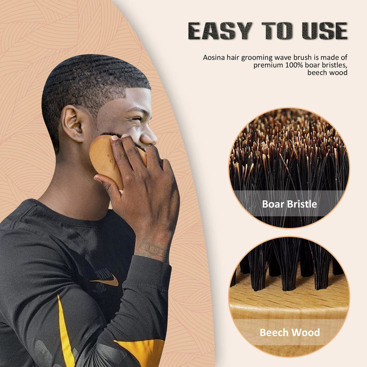 Medium Hard 360 Wave Brush Premium Curved Palm Brush Made with 100% Boar Hair Bristles and Nature Wood Great for 360 Waves and Wolfing