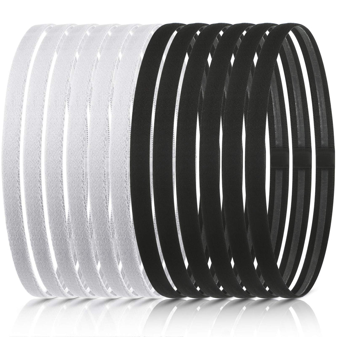 12 Pieces Thin Non-Slip Elastic Sport Headbands, Hair Bands with Non Slip Silicone Grip Exercise Hair Sweatbands for Men Women Football Basketball Soccer Tennis Yoga (Black, White)