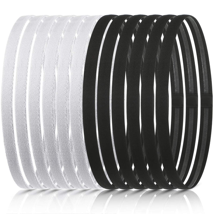 12 Pieces Thin Non-Slip Elastic Sport Headbands, Hair Bands with Non Slip Silicone Grip Exercise Hair Sweatbands for Men Women Football Basketball Soccer Tennis Yoga (Black, White)