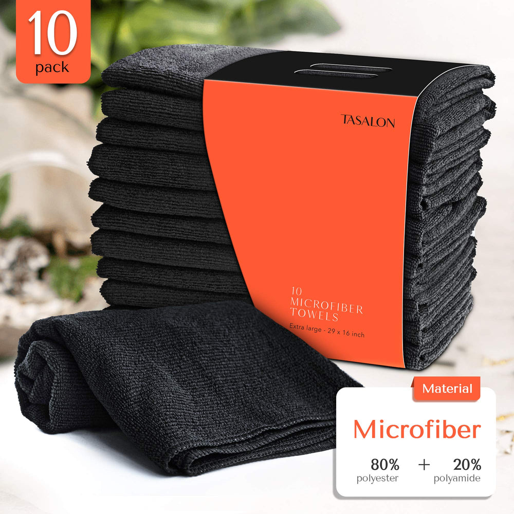 Microfiber Hair Towel - 10 Pack - Salon Towels - Quick Dry Microfiber Towels - 29 x 16 Inches Ultra-Soft Microfiber Towel for Hair, Facial Towels with Soft Absorbant - Black