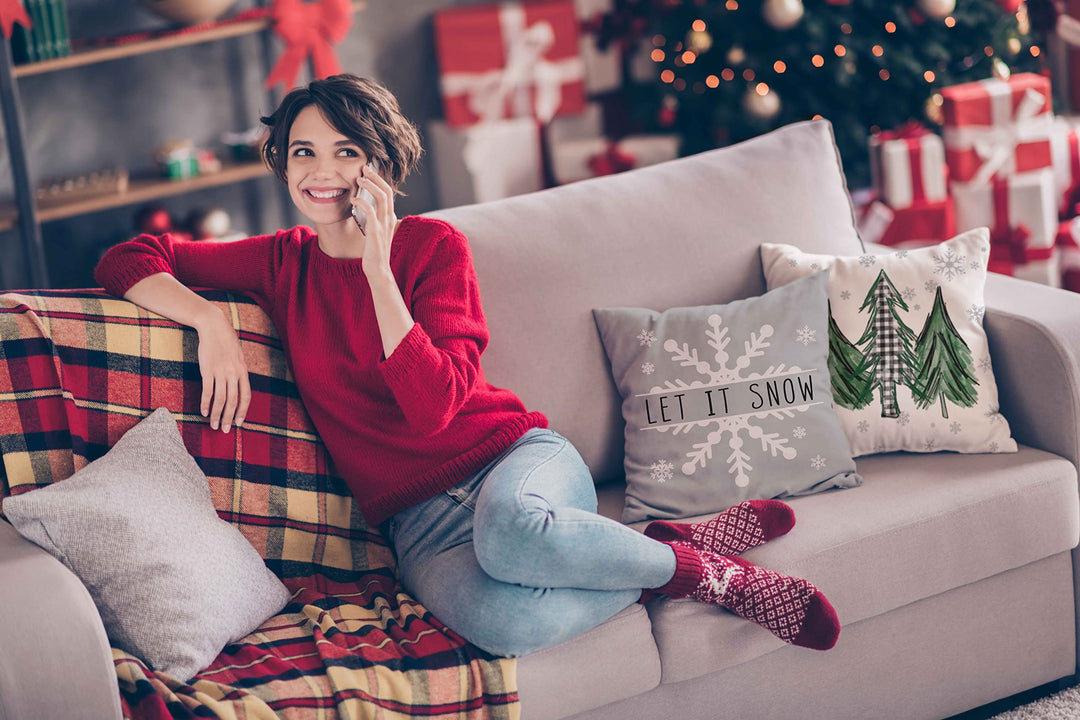 Christmas Pillow Covers 18x18 Set of 4 Farmhouse Christmas Decorations Merry Tree Joy Let It Snow FA La La Winter Holiday Decor Throw Cushion Case for Home Couch