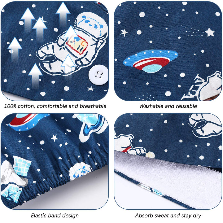 6 Pieces Scrub Caps with Buttons Printed Bouffant Hats with Sweatband Adjustable Working Cap Ponytail Scrub Caps for Nurses Men Women Multicolored