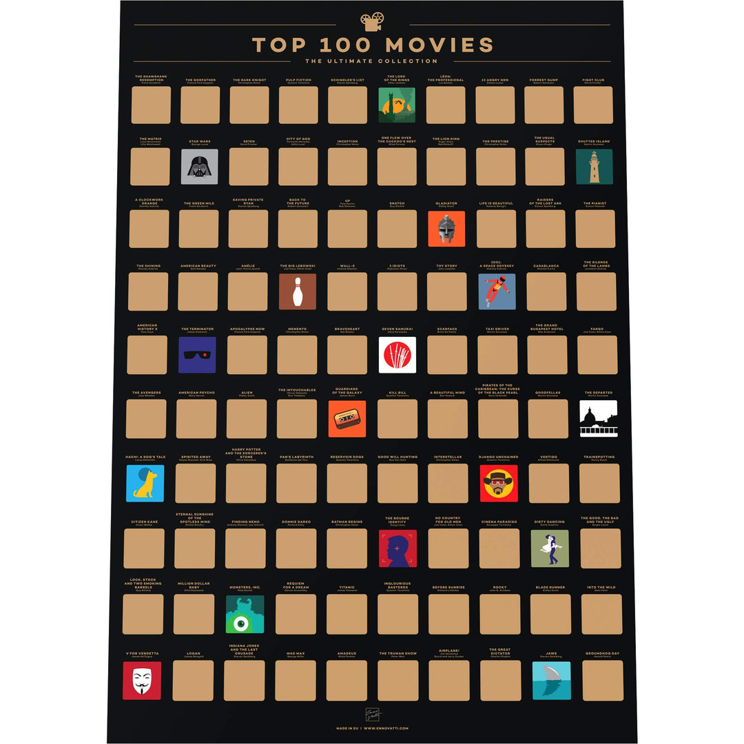 Top 100 Movies Scratch Off Poster - Bucket List of Best Films - 100 Movie Scratch Off Poster (16.5 x 23.4) - Including Top 100 Movie Posters - Christmas Gift for Movie Lovers