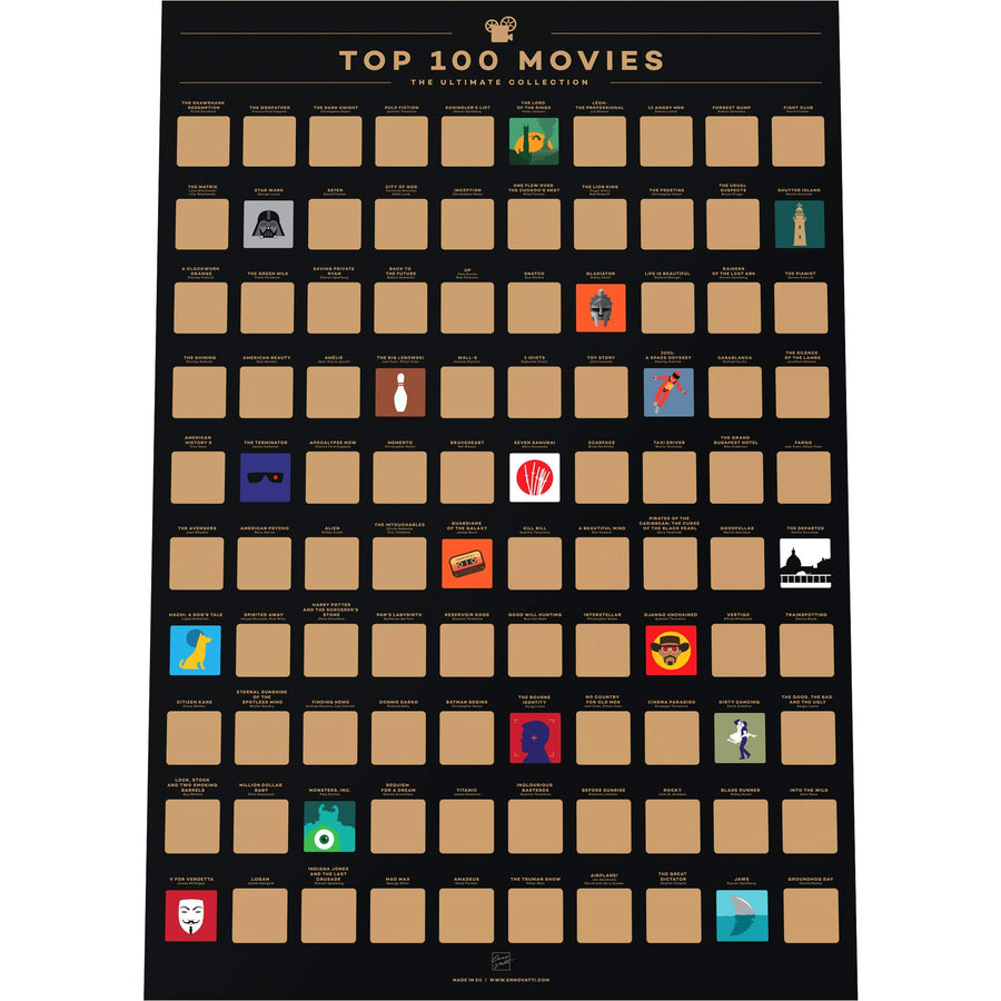 Top 100 Movies Scratch Off Poster - Bucket List of Best Films - 100 Movie Scratch Off Poster (16.5 x 23.4) - Including Top 100 Movie Posters - Christmas Gift for Movie Lovers