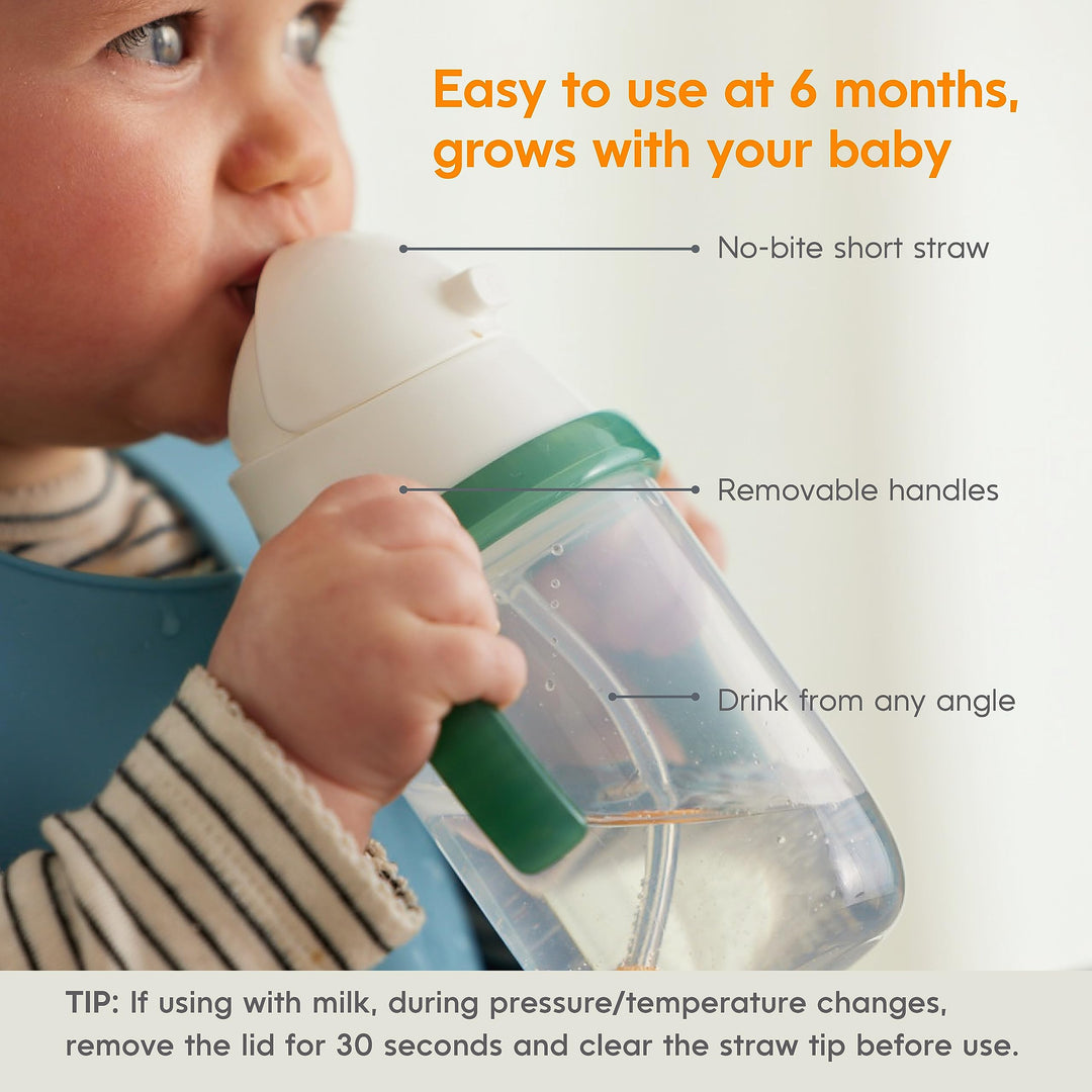 Weighted Straw Cup for Infant, 6-12 months &amp; Toddler - Expert Endorsed 7oz Training Baby Cups w/Removable Handles - Easy to Use Self Feeding &amp; Babies Drinking Skills - 100% Food-Grade Silicone