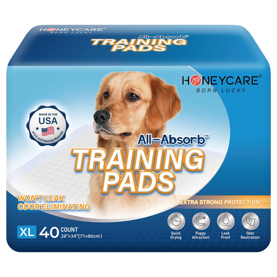 All-Absorb, X-Large 28 x 34, 40 Count, Dog and Puppy Training Pads, Ultra Absorbent and Odor Eliminating, Leak-Proof 5-Layer Potty Training Pads with Quick-Dry Surface, Blue