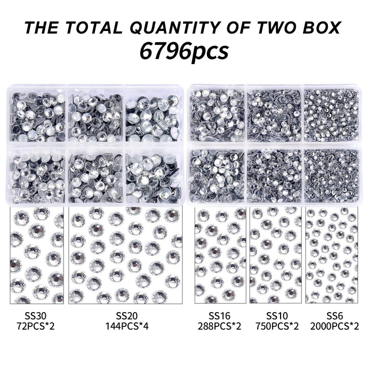 6796PCS Clear Hotfix Rhinestones Crystal Stones Glass for Fabric Clothes Shirts Sparkly Flat Back Round with Tweezers and Picking Pen (SS6~SS30 Set)