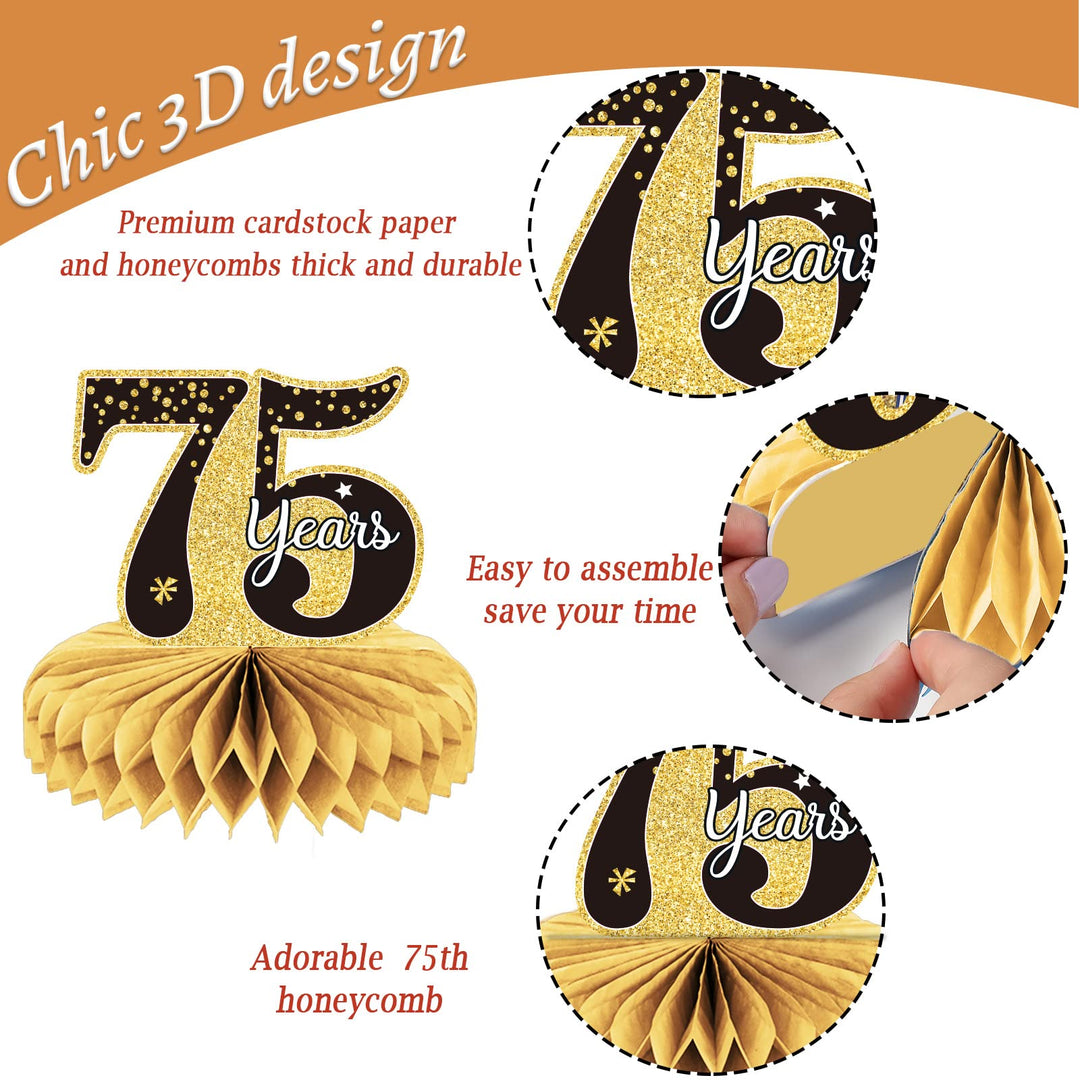 9 Pieces 75th Birthday decorations 75th birthday centerpieces for Tables Decorations Cheers to 75 Years Honeycomb Table Topper Happy 75th Birthday Decorations for Men and Woman Seventyfive Years