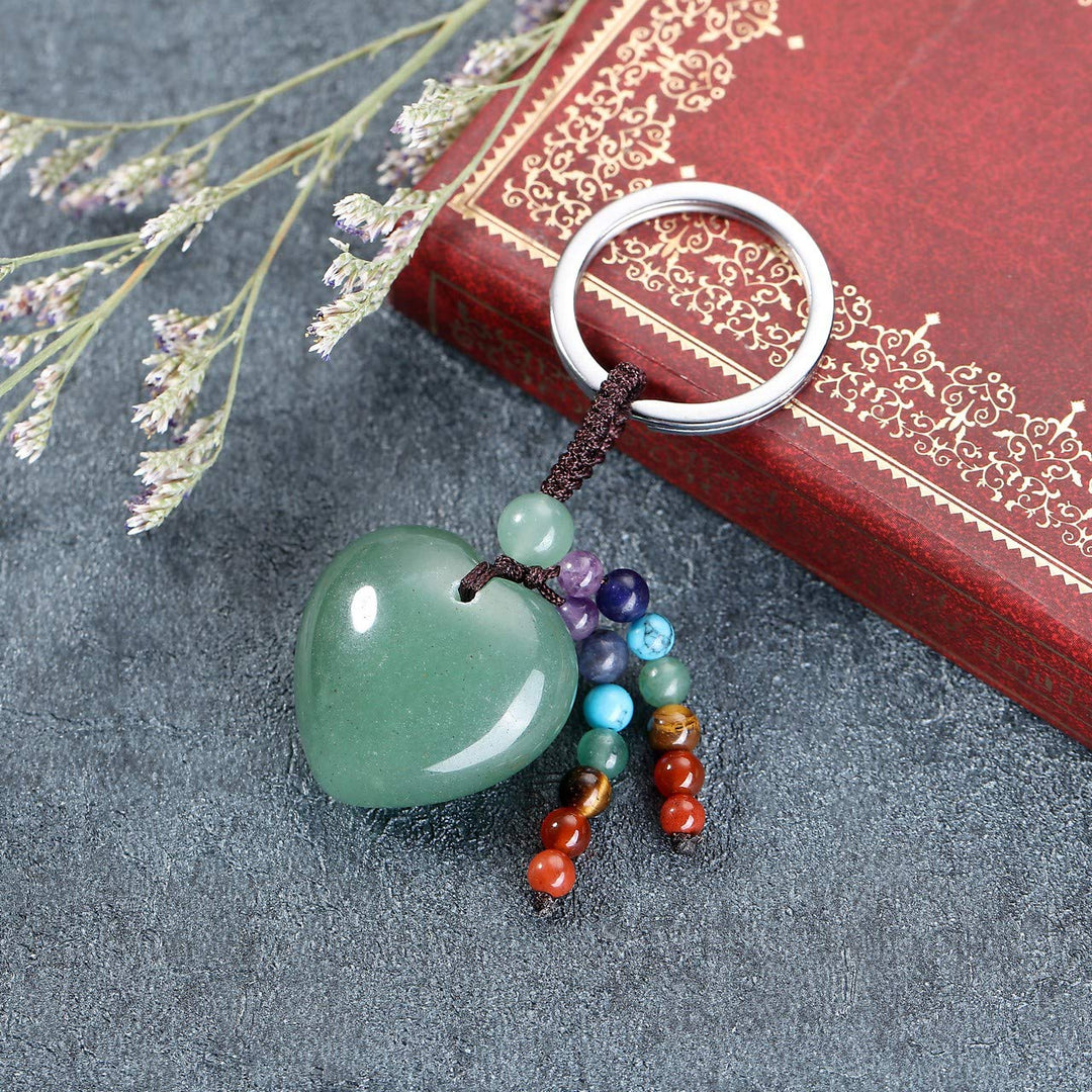 Green Aventurine Crystals Stone Keychain Keyring Heart Pendant Keychain Keyring for Women Teen Girls