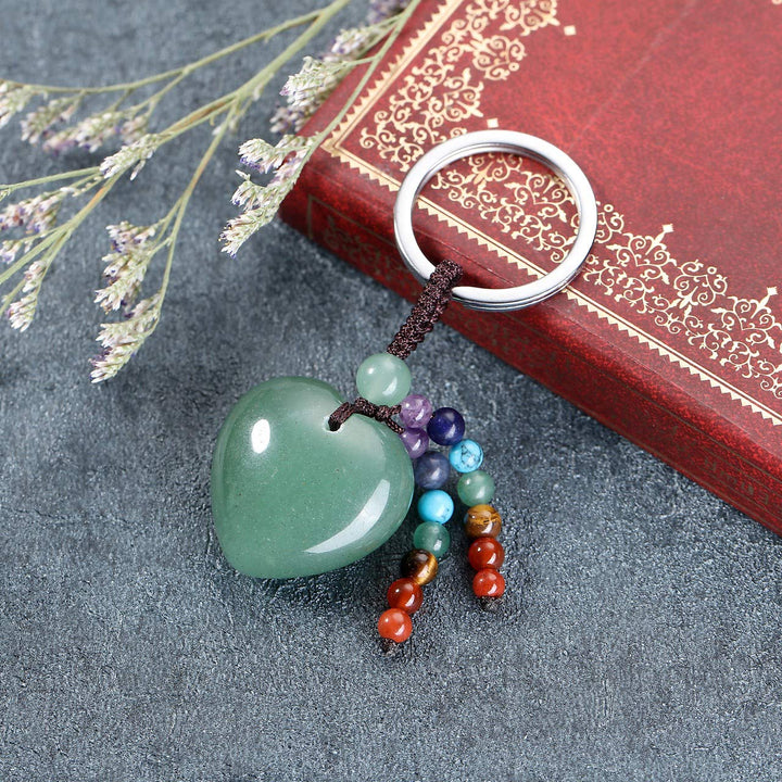 Green Aventurine Crystals Stone Keychain Keyring Heart Pendant Keychain Keyring for Women Teen Girls