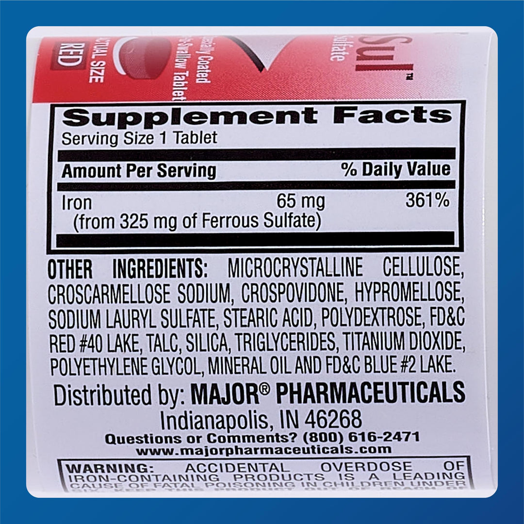 MAJOR Ferosul - Ferrous Sulfate 325mg Tablets with 65mg