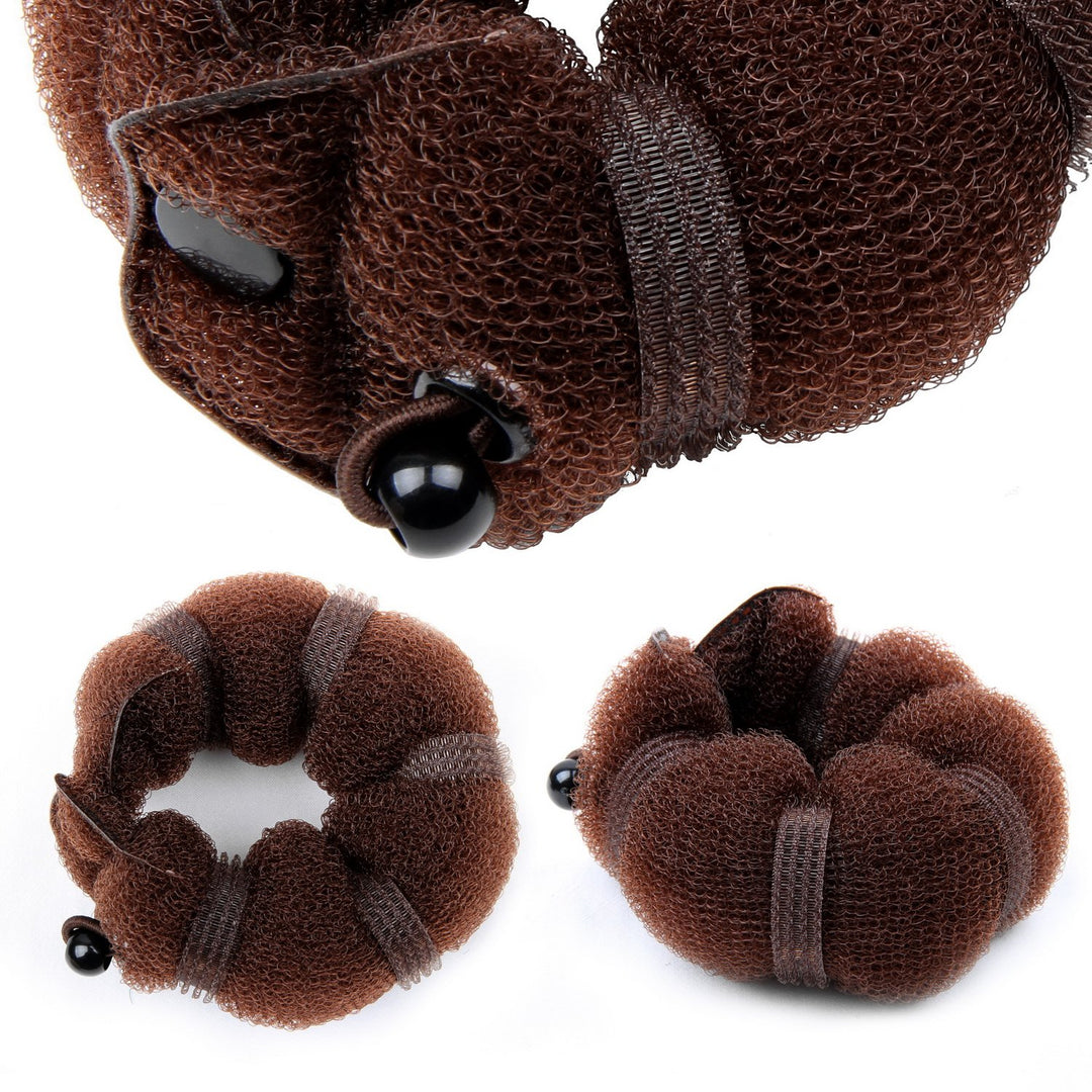 Goldrose Beauty Buns 2 Piece Magic Hair Styling Styler Twist Ring Former Shaper Doughnut Donut Chignon Bun Maker Clip Hair Curler Accessory Small &amp; Large (Brown)