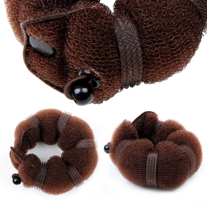Goldrose Beauty Buns 2 Piece Magic Hair Styling Styler Twist Ring Former Shaper Doughnut Donut Chignon Bun Maker Clip Hair Curler Accessory Small &amp; Large (Brown)