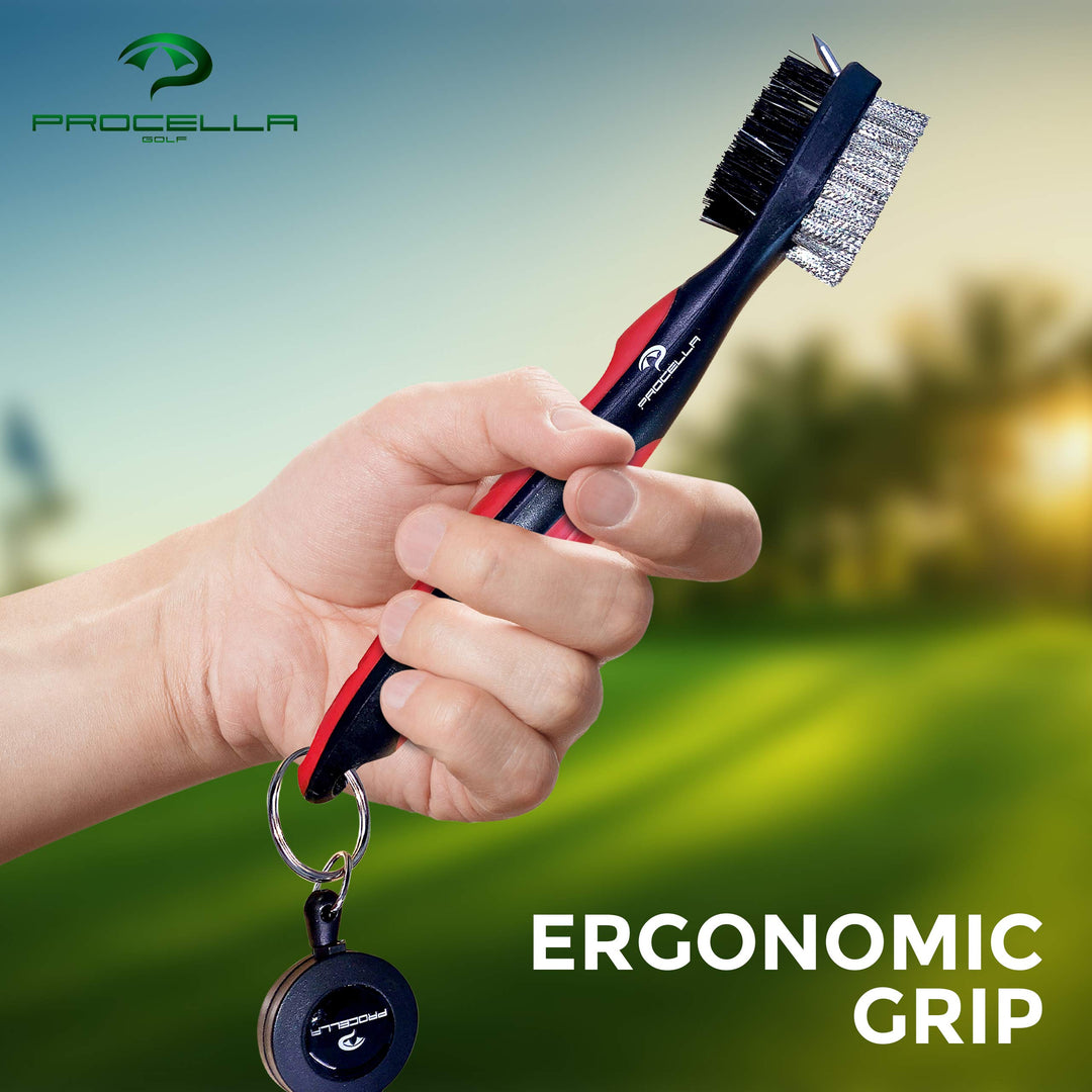 Golf Club Brush and Groove Cleaner, 2 Ft Retractable Zip-line, Golf Club Cleaner for Irons &amp; Woods, Nylon &amp; Wire Golf Club Cleaning Brush, Easily Attaches to Golf Bag, Great