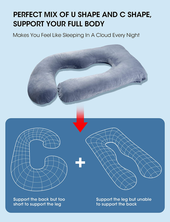 OTTOLIVES Pregnancy Pillows, U Shaped Full Body Pregnancy Pillows for Sleeping, 57 Inch Maternity Pillow with Removable Cover - Support for Head, Back, Belly, HIPS, Legs for Pregnant Women, Grey