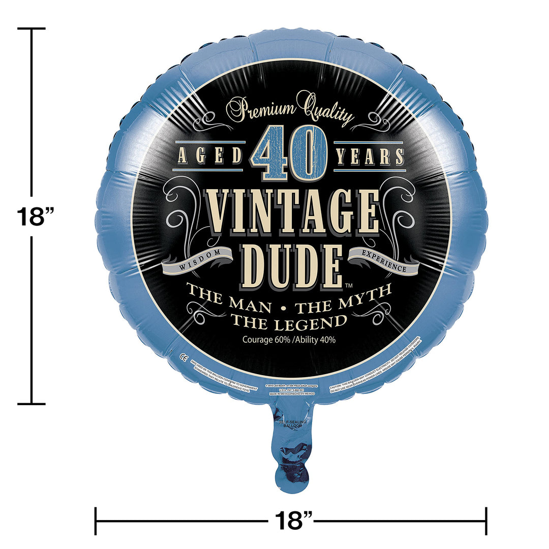 Vintage Dude 40th Birthday 2-Sided Round Mylar Balloon