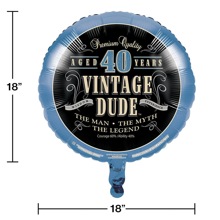 Vintage Dude 40th Birthday 2-Sided Round Mylar Balloon