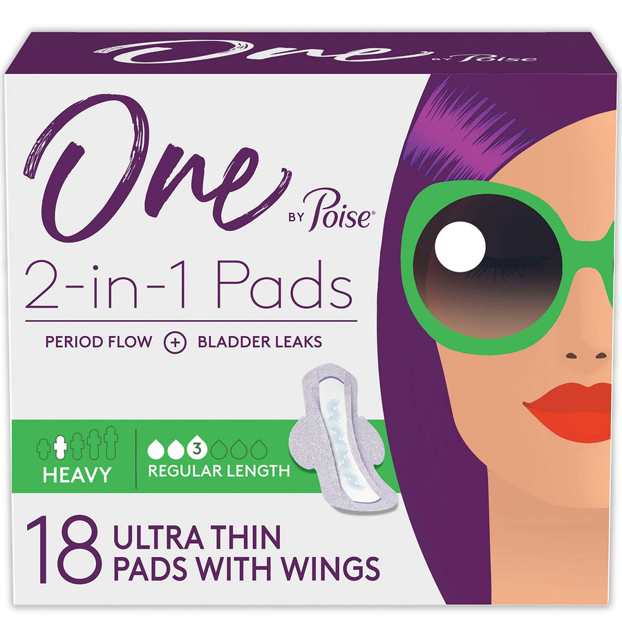 One by Poise Feminine Pads with Wings (2-in-1 Period &a