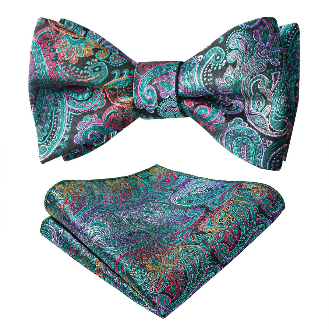 Men&#39;s Retro Paisley Self-Tie Bow Tie and Handkerchief Set (Peacock Blue)