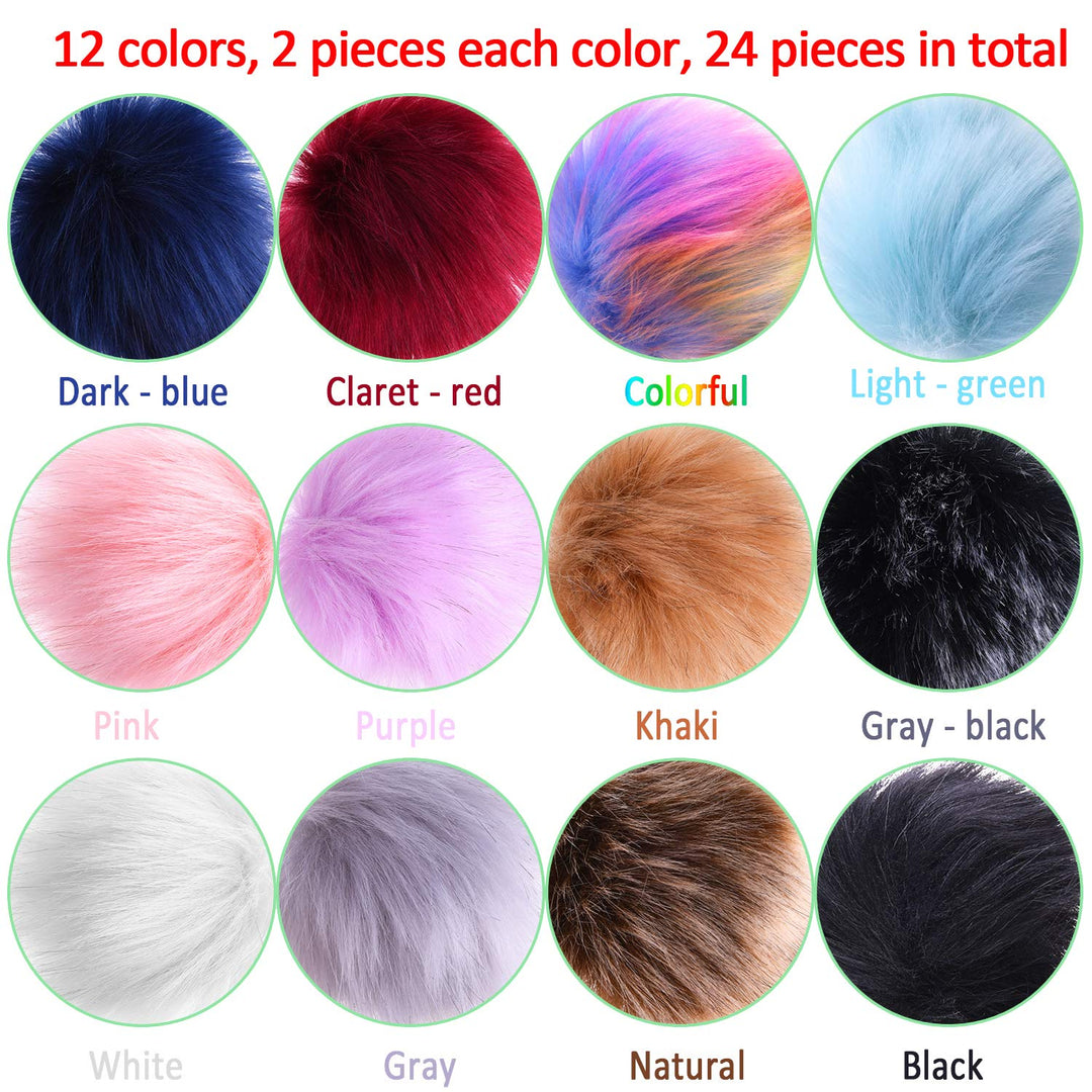 SIQUK 24 Pieces Faux Fox Fur Pom Pom Balls DIY Faux Fox