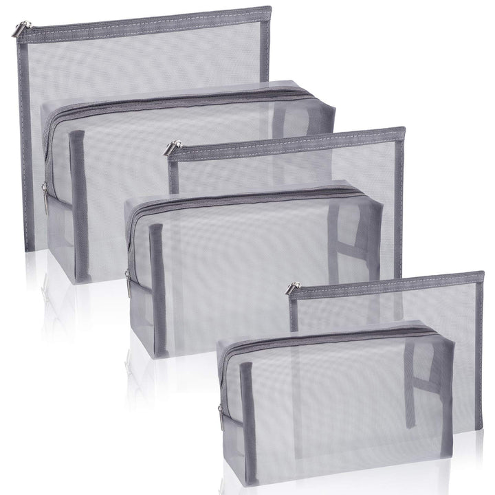 6 Pieces Mesh Makeup Bags Mesh Cosmetic Bag Portable Travel Organizing Zipper Pouch Toiletries Makeup Pouches for Home Office Travel Accessories (Gray)