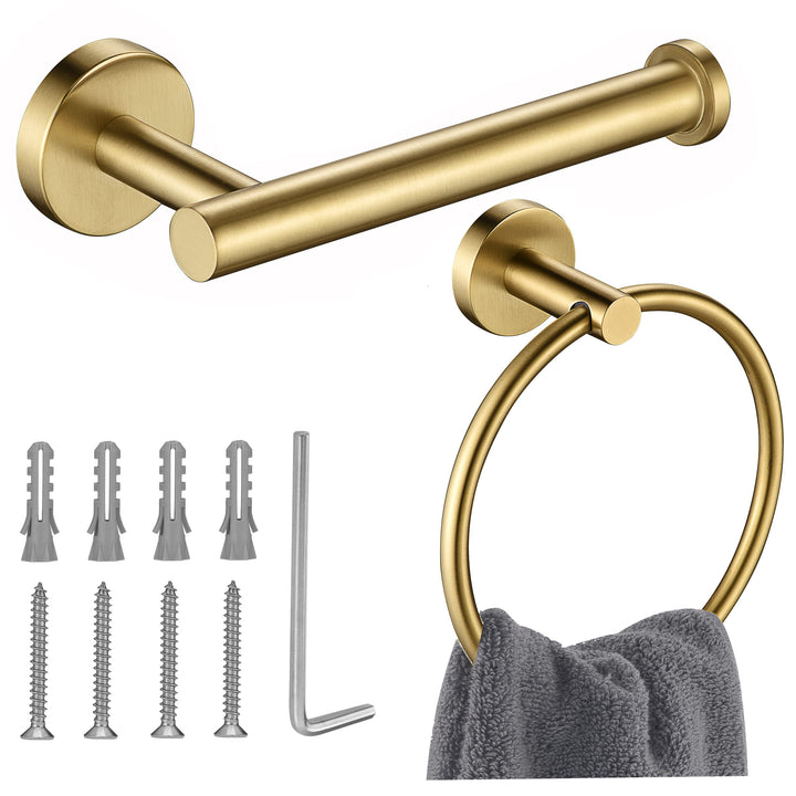 Gold Toilet Paper Holder, Towel Ring Set 2 Pieces Hand 