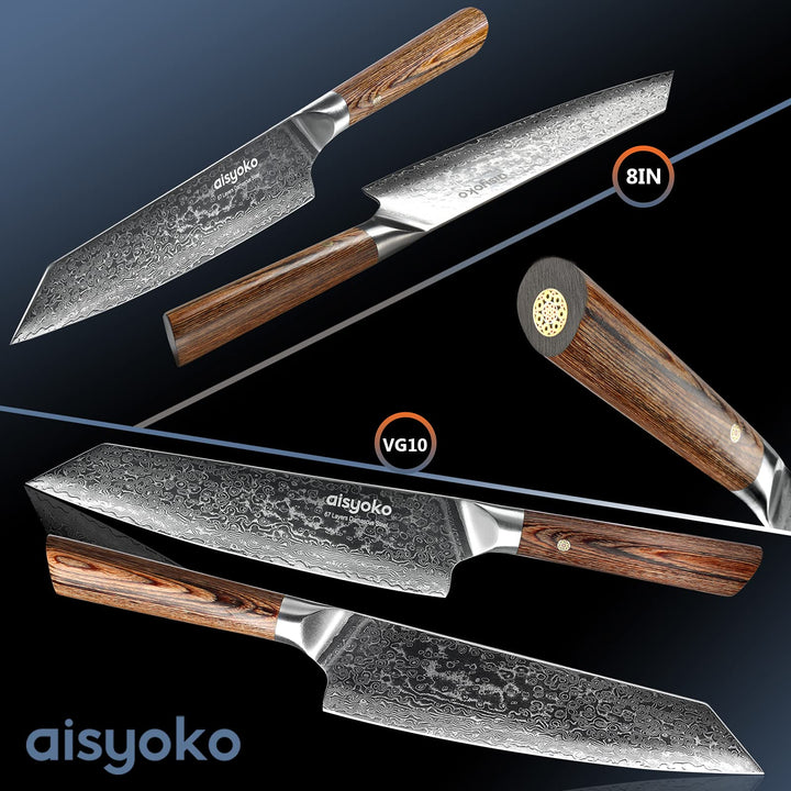 Chef Knife 8 Inch Damascus Japan VG-10 Super Stainless Steel Professional High Carbon Super Sharp Kitchen Cooking Knife, Ergonomic Color Wooden Handle Luxury Gift Box