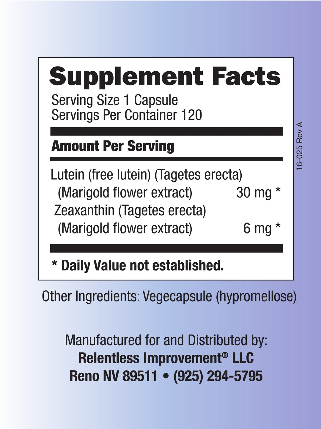 Relentless Improvement Lutein Zeaxanthin 120 vegi-Capsules Natural Source