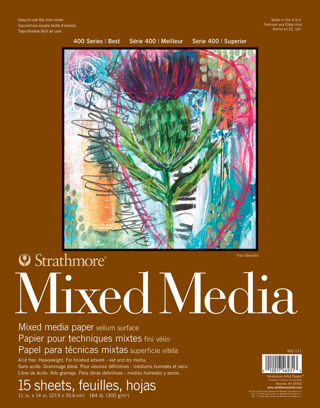 462-111 400 Series Mixed Media Pad, 11x14 Glue Bound, 15 Sheets , White