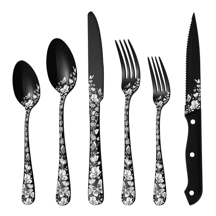 Stapava 24-Piece Black Silverware Set with Steak Knives