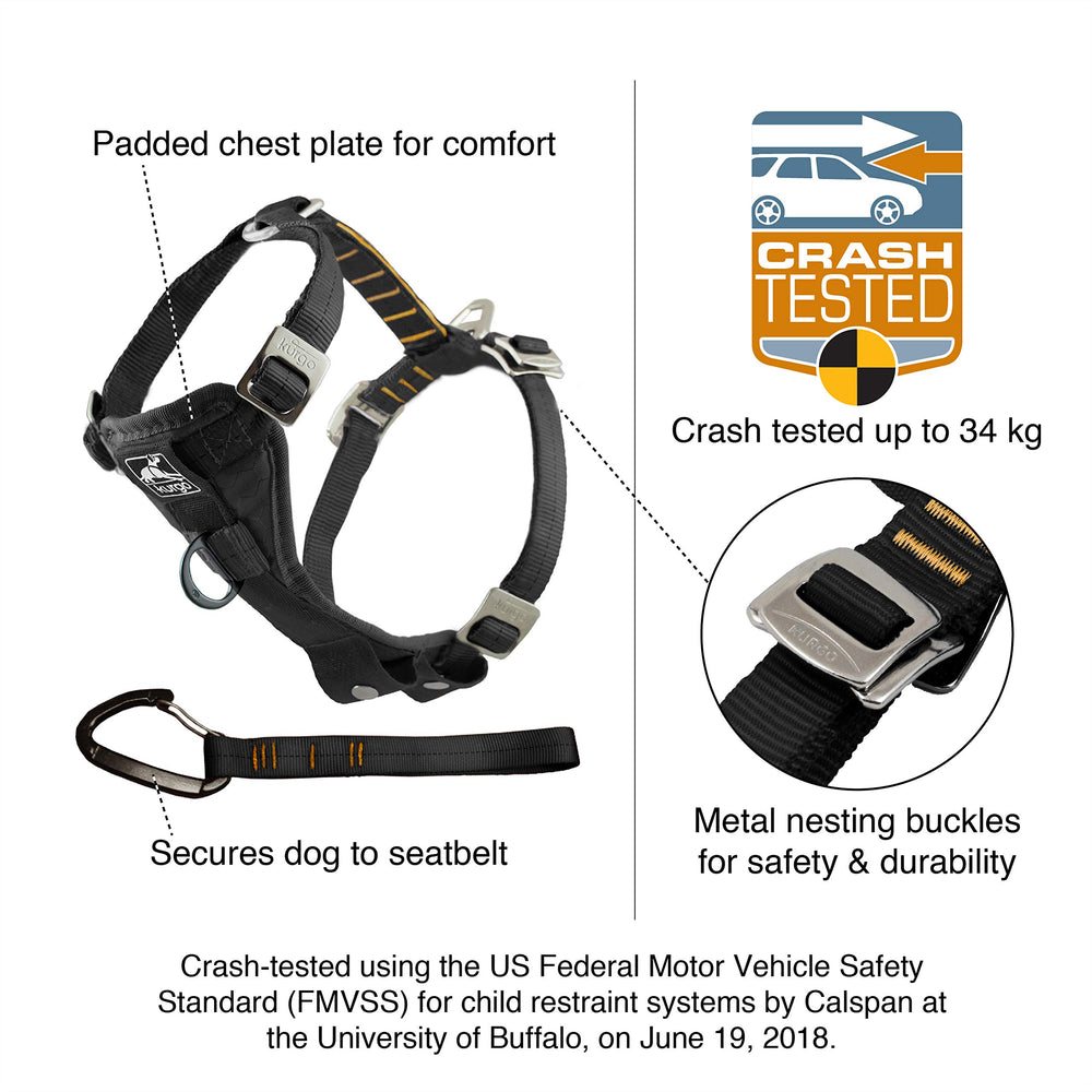 Tru-Fit Enhanced Strength Dog Harness - Certified Crash Tested Car Safety Harness for Dogs - Metal Buckles, Padded Chest - Includes Pet Seatbelt - No Pull Training - Red, Large