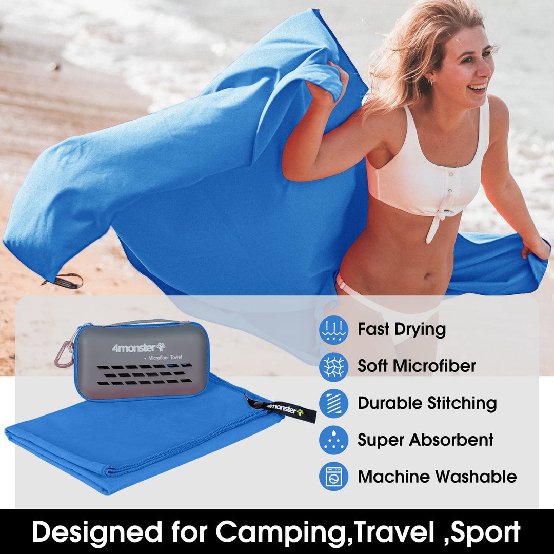 4Monster Camping Towels Super Absorbent, Fast Drying Microfiber Travel Towel, Quick Dry Ultra Soft Compact Gym Towel for Swimming Beach Hiking Yoga Travel Sports Backpack (47.00 x 23.60, Blue)