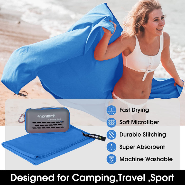 4Monster Camping Towels Super Absorbent, Fast Drying Microfiber Travel Towel, Quick Dry Ultra Soft Compact Gym Towel for Swimming Beach Hiking Yoga Travel Sports Backpack (47.00 x 23.60, Blue)