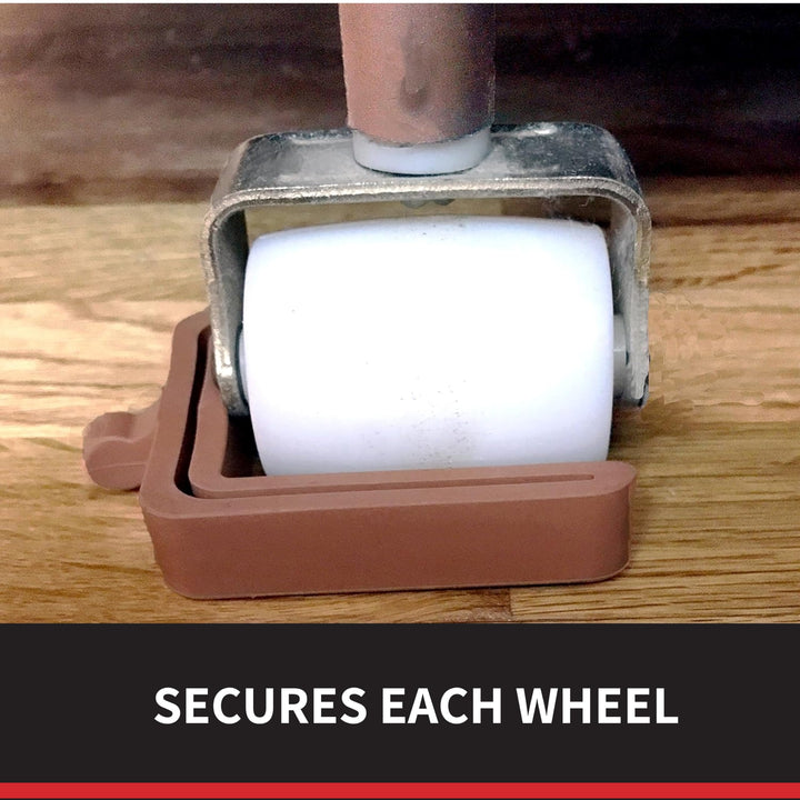 No Lift Wheel Stoppers for Rolling Furniture - Bed and Furniture Stopper - Requires No Lifting of Bed - Keeps Bed and Furniture from Sliding Bed Caster Stopper - Solid Rubber (4 Pack, Brown)