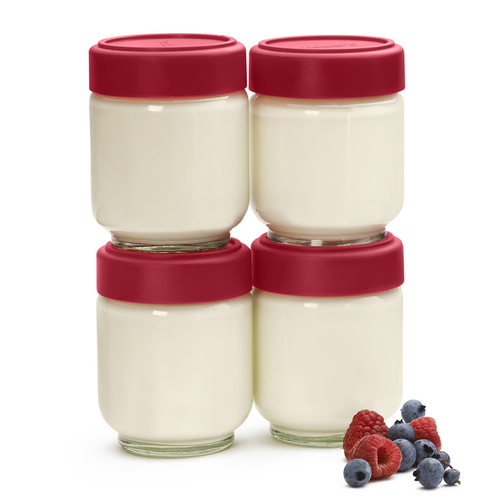 6 Ounce Glass Jars (Set of 4), Glass/Red