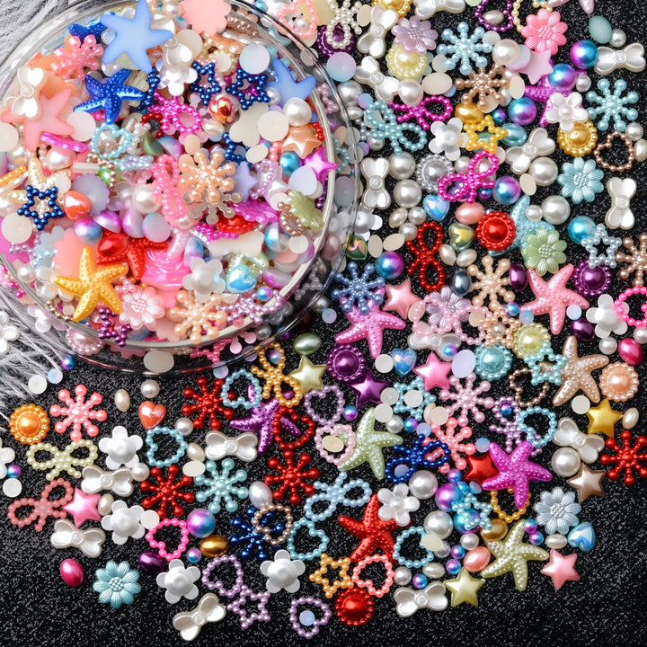 900pcs 4-20mm Random Mixed Styles Crafts Material Embellishments Kit Resins Flatback Rhinestones Pearls Round Beads Charms for Crafts Mixed Styles Loose Gems DIY