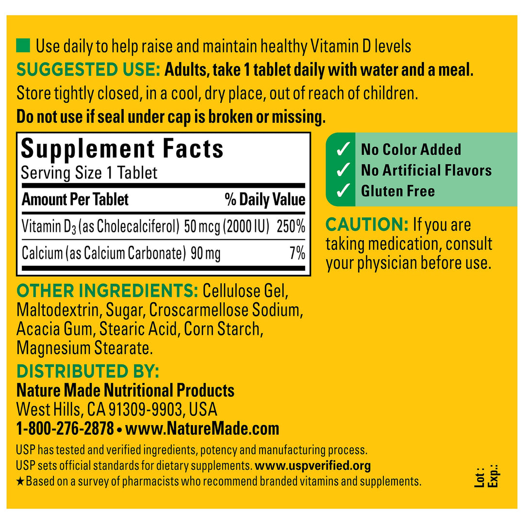Vitamin D3 2000 IU (50 mcg), Dietary Supplement for Bone, Teeth, Muscle and Immune Health Support, 400 Tablets, 400 Day Supply