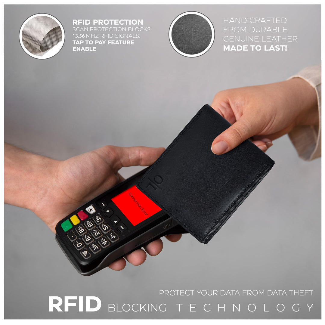 Black Slim Minimalist | RFID Blocking | Leather Wallets for Men | Bill fold Front Pocket | Multiple Credit Card Slots