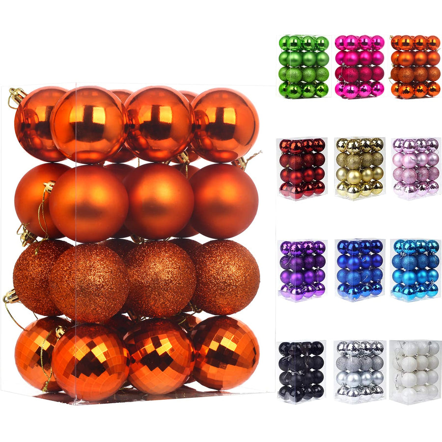 24Pcs Christmas Balls Ornaments for Xmas Christmas Tree - 4 Style Shatterproof Christmas Tree Decorations Hanging Ball for Holiday Wedding Party Decoration (1.3/3.2CM, White)