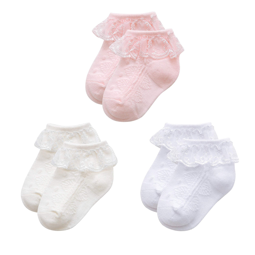 Baby Ruffle Socks Baby Girl Socks Super Soft Lace Socks for Baby Girls Cute Baby Girl Ruffle Socks AA White &amp; Ivory &amp; Pink 3-12 Months