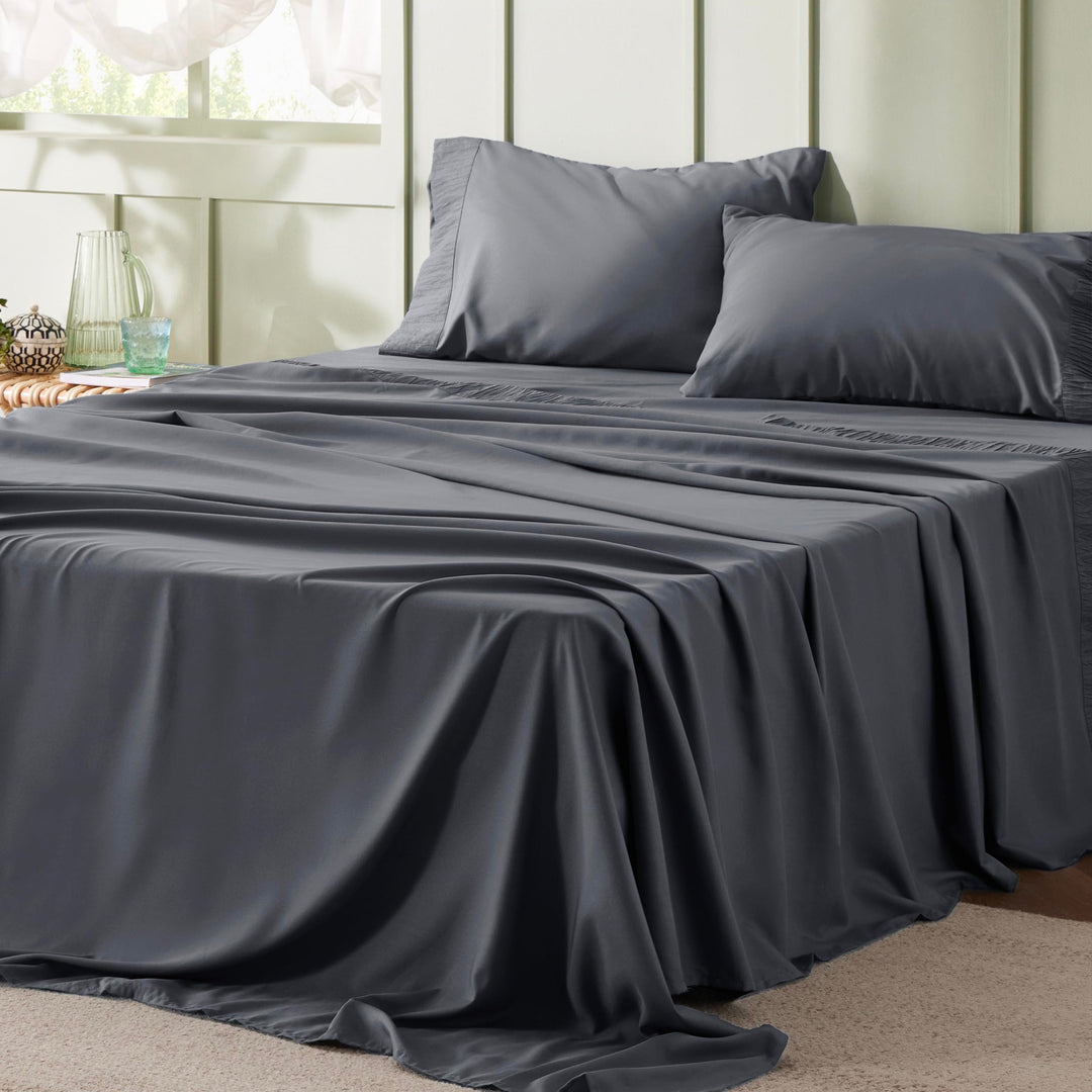 Queen Sheet Set - 4 Pieces Soft Queen Size Sheets - Breathable &amp; Cooling - Hotel Luxury - Easy Care Polyester Microfiber Bedding for Women, Men, Dark Grey